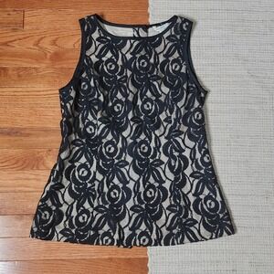 Banana Republic Floral Lace Overlay Sleeveless Button Back Blouse Top Black 6